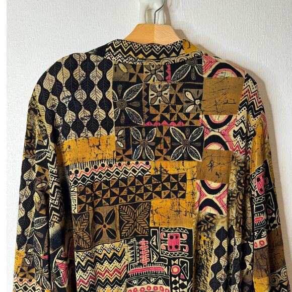 Vikki Vi Plus 2X Brown Multi Patchwork Open-front Collared Jacket - Picture 8 of 11